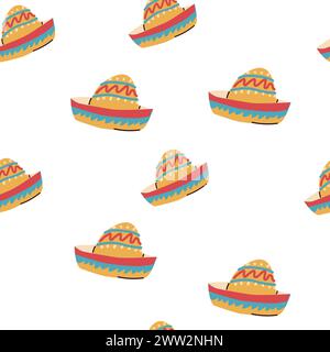 hand drawn mexican element seamless pattern. Vector illustration of mexican hat sombrero Stock Vector