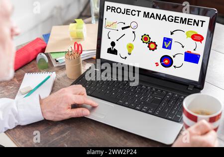 Project management concept shown on a laptop screen Stock Photo