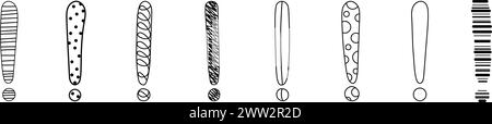 Doodle exclamation mark hand drawn sketch vector illustration set isolated on white background. Collection of various exclamation marks attention punc Stock Vector