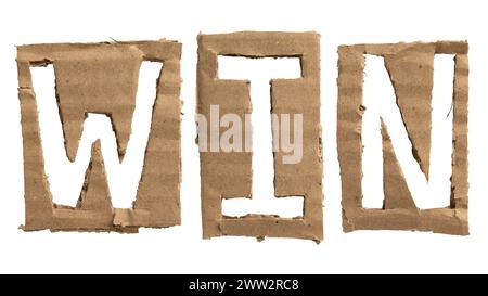A word "WIN" crafted from a cardboard on white background with clipping path Stock Photo