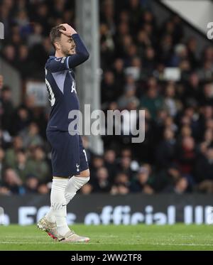James Maddison of Tottenham Hotspur looks disappointed & dejected. - Fulham v Tottenham Hotspur, Premier League, Craven Cottage Stadium, London, UK - 16th March 2024. Editorial Use Only - DataCo restrictions apply. Stock Photo