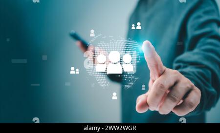 Business people pointing finger in the selection of business target groups, Target customer, Buyer persona, Customer behavior concept, Marketing plan Stock Photo