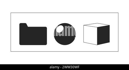 Folder and geometrical shapes black and white 2D line cartoon objects Stock Vector