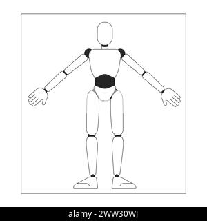 Model of cyborg on paper sheet black and white 2D line cartoon character Stock Vector