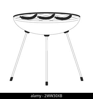 Cooking sausages on brazier black and white 2D line cartoon object Stock Vector