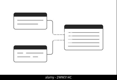 Coder parts integration black and white 2D line cartoon object Stock Vector
