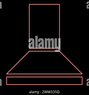 Neon hood for the kitchen kitchen cooker domestic appliances red color vector illustration image flat style light Stock Vector