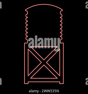 Neon water tower tank storage industrial construction red color vector illustration image flat style light Stock Vector
