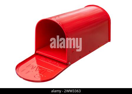 Glossy red open US post mail letter box isolated on white with clipping path included Stock Photo