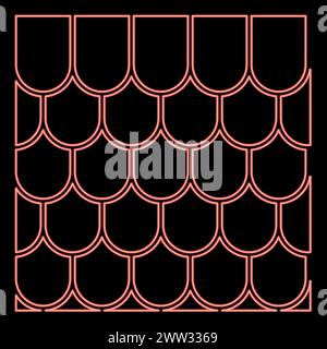 Neon roof ceramic tiled corrugated tile rooftop house material slate red color vector illustration image flat style light Stock Vector