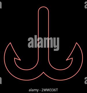 Neon fish hook anchor sea fishhook red color vector illustration image flat style light Stock Vector
