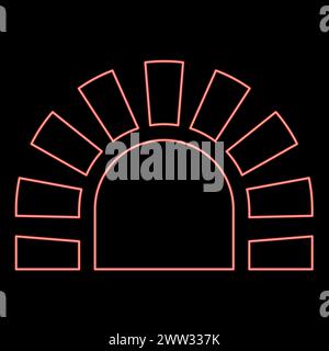 Neon stone stove brick oven fireplace fireplace for cooking and baking furnace traditional red color vector illustration image flat style light Stock Vector