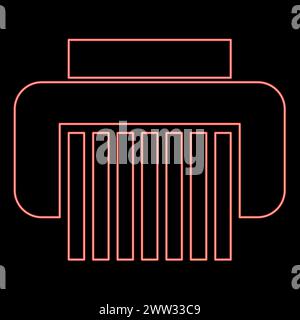 Neon paper shredder confidential paper grinder document office tools red color vector illustration image flat style light Stock Vector