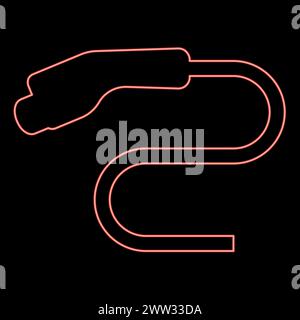 Neon electric car charger charging plug Ev red color vector illustration image flat style light Stock Vector