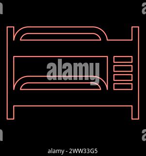 Neon double tier bunk bed red color vector illustration image flat style light Stock Vector