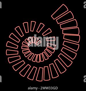 Neon spiral staircase circular stairs red color vector illustration image flat style light Stock Vector