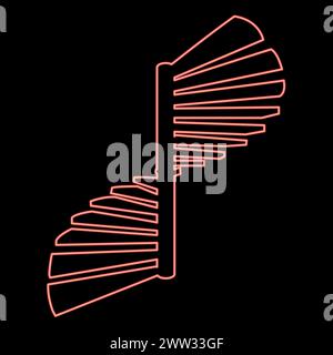 Neon spiral staircase circular stairs red color vector illustration image flat style light Stock Vector