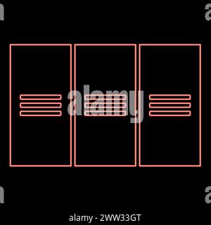 Neon metal cabinet steel lockers boxes red color vector illustration image flat style light Stock Vector