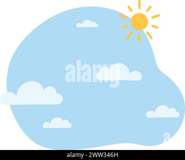 Clouds and sun in sky. Weather icon. Summer heat isolated on white background Stock Vector