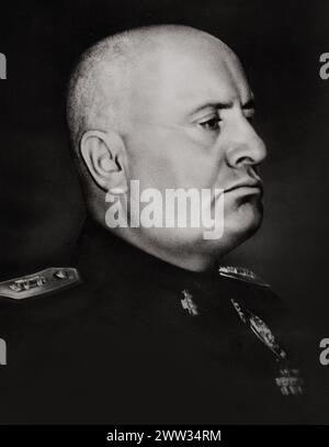 Portrait of Benito Mussolini as dictator of Italy (between 1922 and 1943), published in 1943 for conmemorate his 60th birthday Stock Photo
