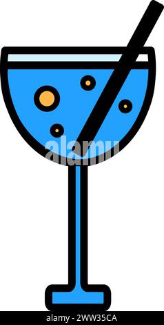 Carbonated Party fruit drink cocktail in tall glass with straw, birthday symbol. Simple style festive drink for design of children entertainment cente Stock Vector