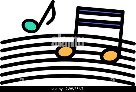 Notes musical Party melodies, birthday symbol. Simple style festive musical notes for design of children entertainment center. Color stroke icon isola Stock Vector
