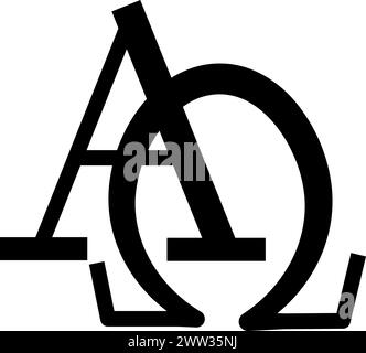 Connected A religious symbol. Spiritual omega alpha sign of traditional culture of worship and veneration. Simple black and white vector isolated on w Stock Vector