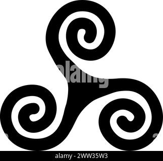 Celtic spiral mystical religious symbol. Spiritual triskele sign of traditional culture of worship and veneration. Simple black and white vector isola Stock Vector