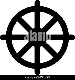 Buddhist dharmas mystical religious symbol. Spiritual liberation sign of traditional culture of worship and veneration. Simple black and white vector Stock Vector