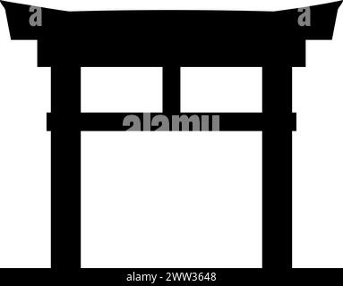 Japanese gate religious symbol. Japan archway sign of traditional culture of worship and veneration. Simple black and white vector isolated on white b Stock Vector