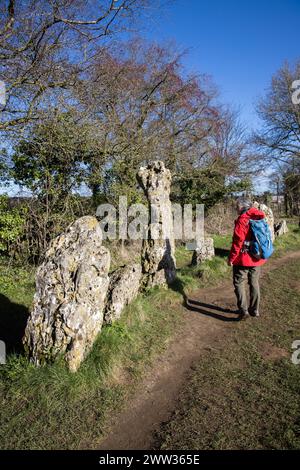 Rollright Stones prehistoric stone circle on the border of Oxfordshire and Warwickshire, England, UK Stock Photo