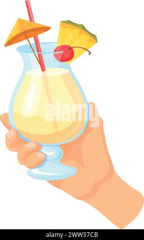 Sweet coktail glass. Hand hold alcohol drink isolated on white background Stock Vector