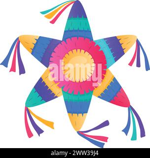 Colorful pinata. Mexican festive paper star shape toy isolated on white background Stock Vector