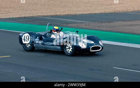 Robi Bernberg and Paul Ugo's Blue, 1959, Cooper Monaco T49, during the Stirling Moss Trophy, at the 2023 Silverstone Festival Stock Photo