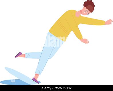 Woman falling in manhole. Person stumbling on round cover isolated on white background Stock Vector