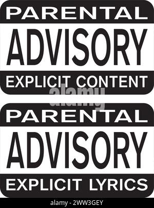 Explicit lyrics and explicit content parental advisory banners Stock Vector