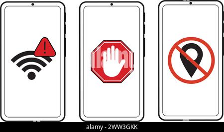 Smartphones with icons on the screen to make them impossible to track Stock Vector