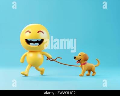 3d emoji leaching a dog emoticon symbol icon on blue background Stock Photo