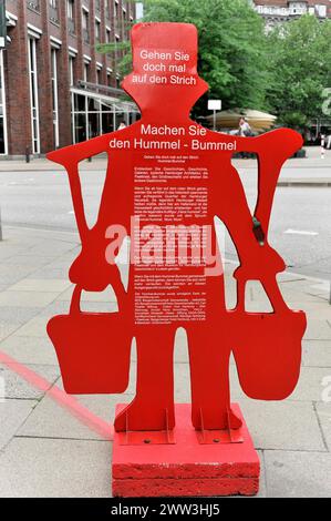 Hans Hummel information figure, at the start of a marked path through the historic centre of the Hanseatic City of Hamburg, red sculpture with Stock Photo