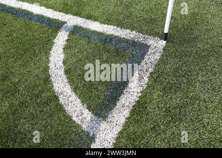 Corner quadrant markings on a 4G football pitch with base of corner ...