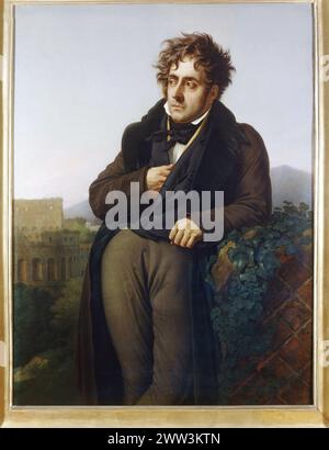 Francois Rene, vicomte de Chateaubriand (1768-1848) meditating on the ruins of Rome in front of a view of the Colisee. 1811 Painting by Anne Louis Girodet de Roucy-Trioson (Anne-Louis Girodet de Roucy-Trioson, 1767-1824), Chateaux de Versailles Stock Photo