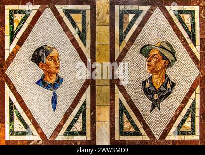 Floor mosaic, mosaic school that produces mosaic masters, Spilimbergo, city of mosaic art, Friuli, Italy, Spilimbergo, Friuli, Italy Stock Photo