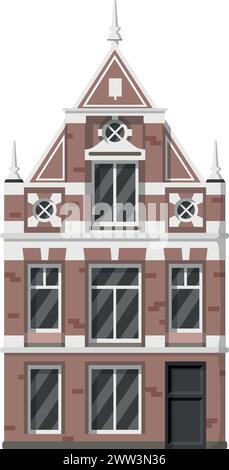 Vector illustration of a traditional Amsterdam house in cartoon style isolated on white background. Traditional Houses of the World Series Stock Vector