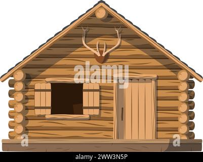 Vector illustration of a traditional log cabin in cartoon style isolated on white background. Traditional Houses of the World Series Stock Vector