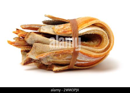 Dried Pollack on the white background Stock Photo