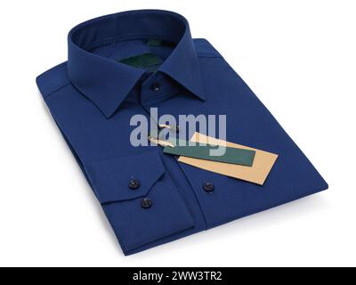 Dark blue folded long sleeved men's shirt isolated on white background, template for designer Stock Photo