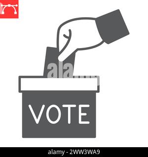 Ballot box glyph icon, election and voting, hand with paper and box vector icon, vector graphics, editable stroke solid sign, eps 10. Stock Vector