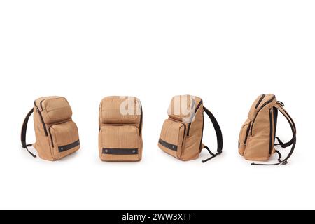 Brown school canvas backpack isolated on white background Stock Photo