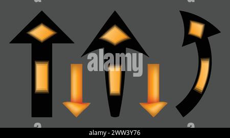 Set of arrows. Unusual arrows of different shapes. Arrows with geometric shapes inside Stock Vector