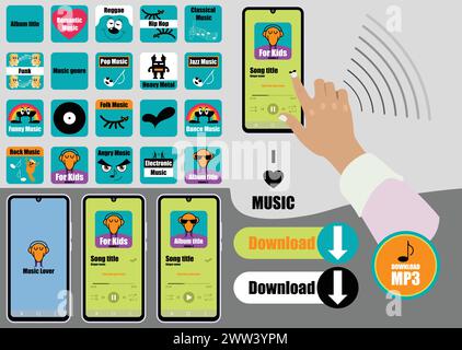 Music player interface in mobile phone Stock Vector